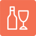 A pictogram of a bottle and glass of wine.