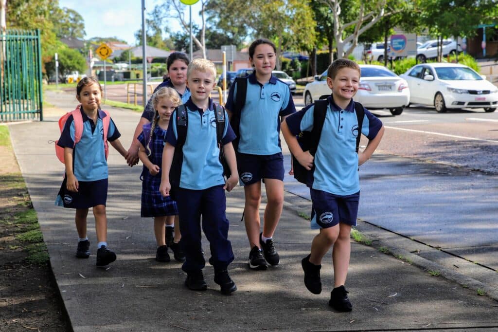 Children from Blue Haven Public School walking to school.