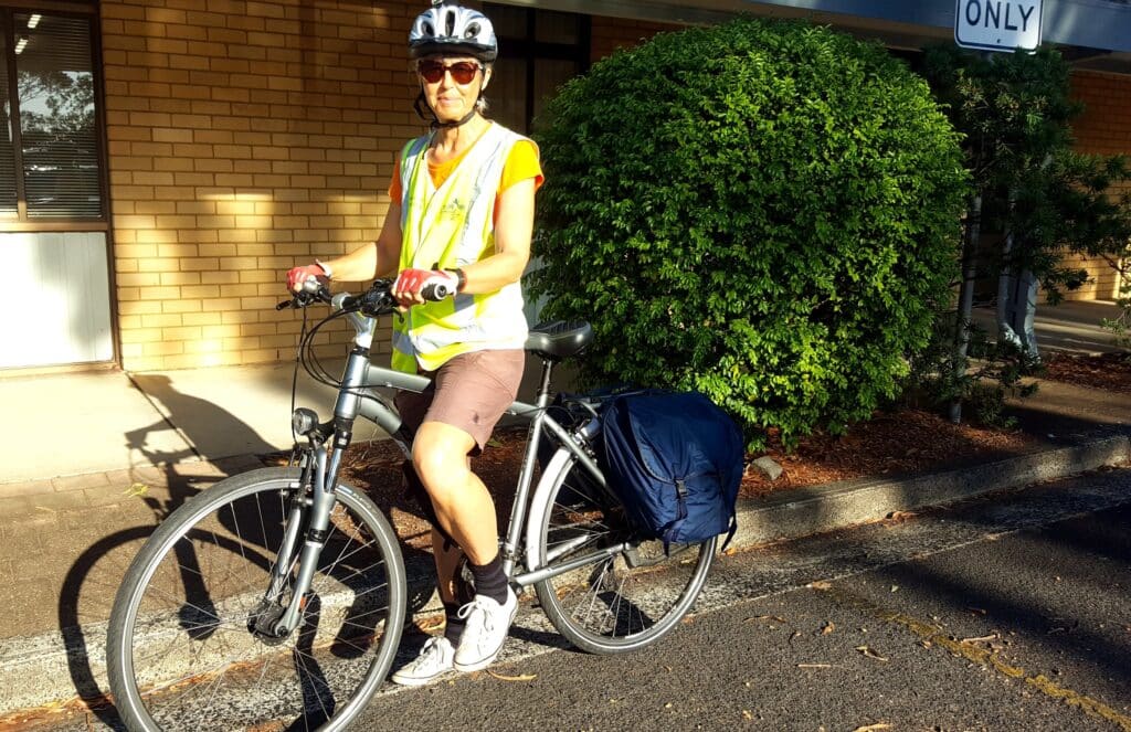 Go Active 2 Work community member Hilary Day on her bike.