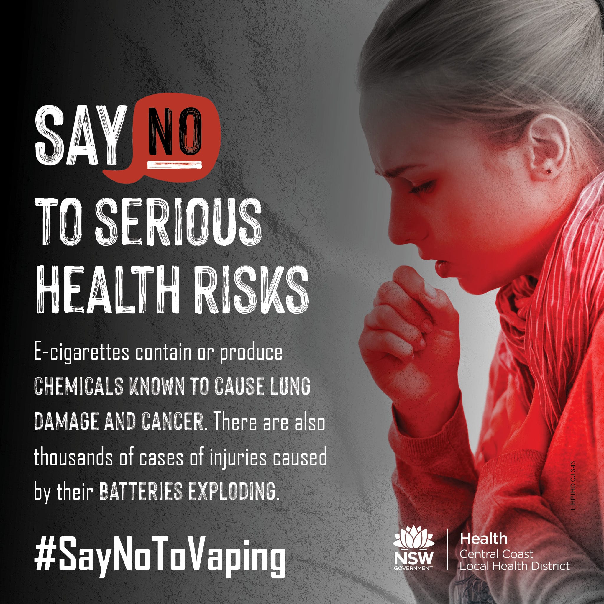 The Say No to Serious Health Risks social media tile preview image featuring a young girl coughing.