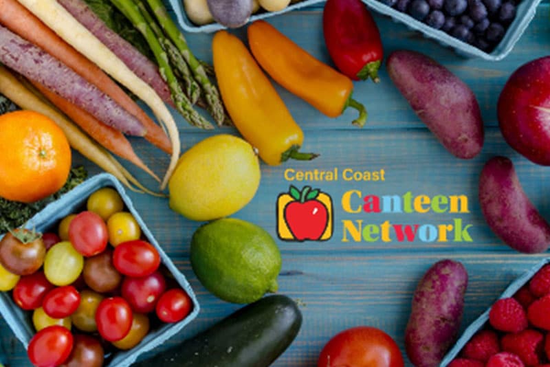 The Central Coast Canteen Network logo with fruit and veg around it.
