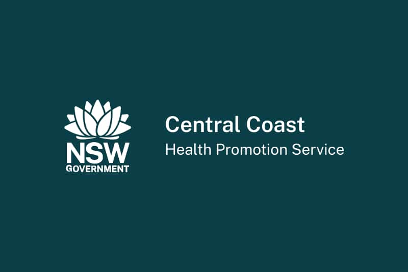 A version of the Central Coast Health Promotion logo with NSW Government waratah.