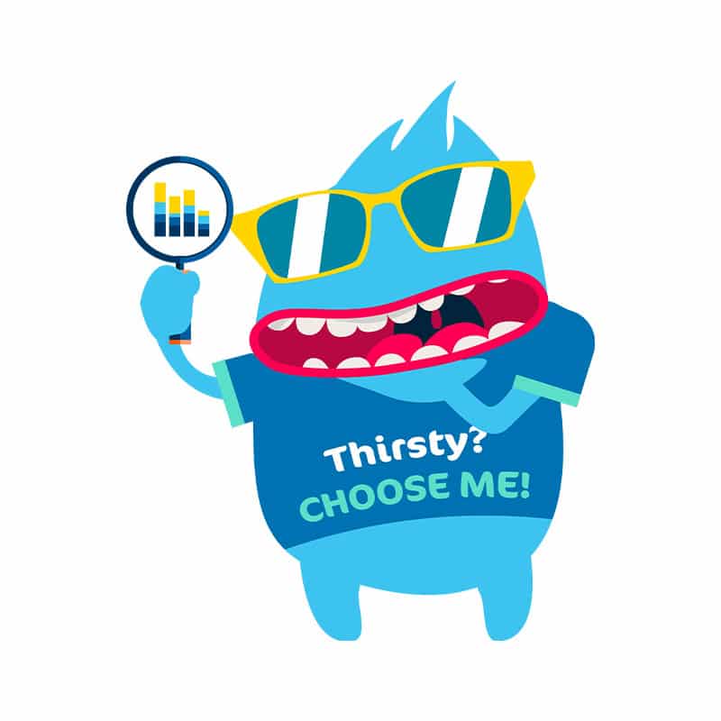 The Thirsty? Choose Water! character holding up a magnifying glass.