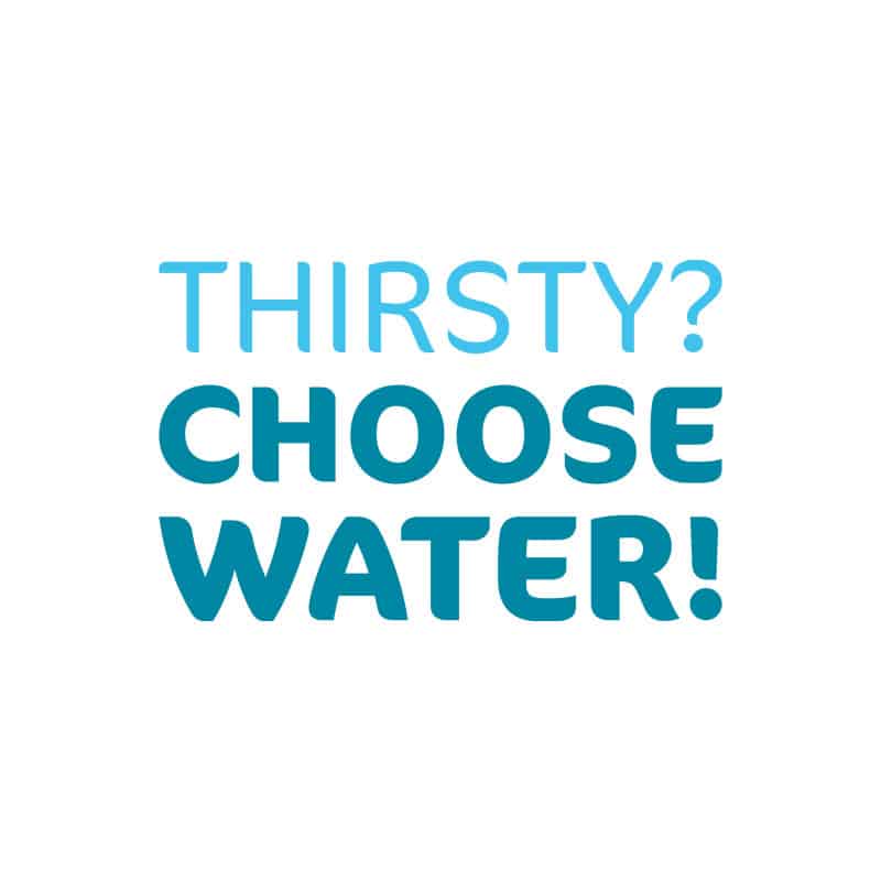 The Thirsty? Choose Water! logo.
