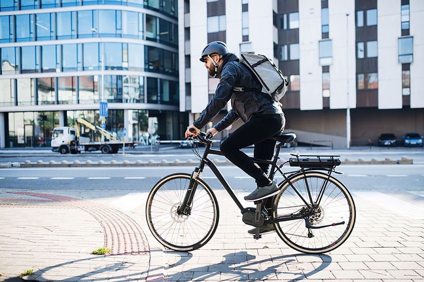 A man cycling to work.