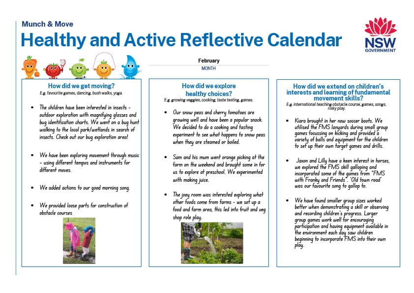 Healthy and Active Refelective Calendar sample page