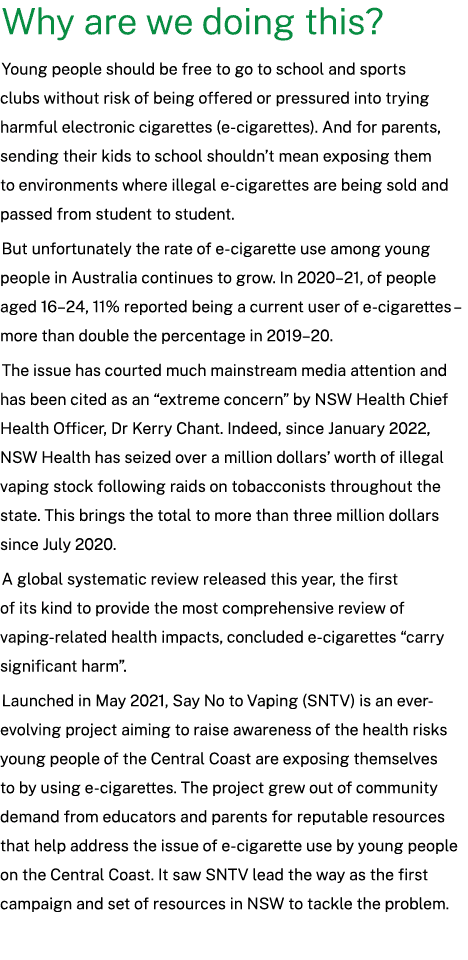 Why are we doing this? Young people should be free to go to school and sports clubs without risk of being offered or ...