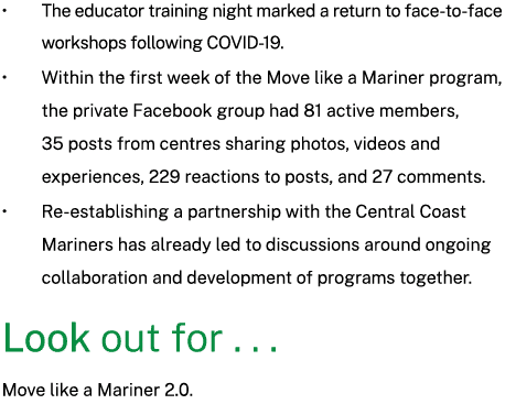 • The educator training night marked a return to face to face workshops following COVID 19. • Within the first week o...