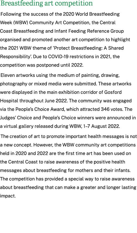 Breastfeeding art competition Following the success of the 2020 World Breastfeeding Week (WBW) Community Art Competit...