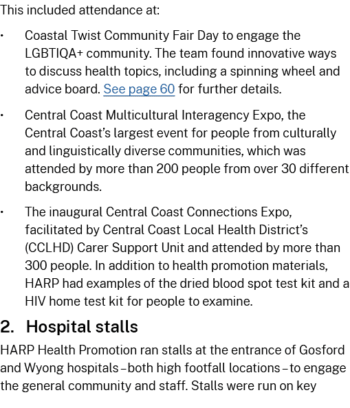 This included attendance at: • Coastal Twist Community Fair Day to engage the LGBTIQA+ community. The team found inno...