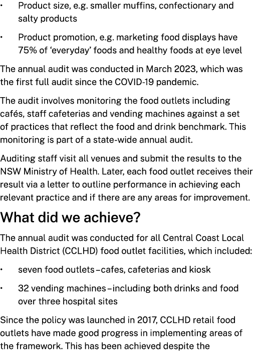 • Product size, e.g. smaller muffins, confectionary and salty products • Product promotion, e.g. marketing food displ...