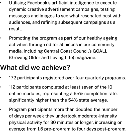 • Utilising Facebook’s artificial intelligence to execute dynamic creative advertisement campaigns, testing messages ...